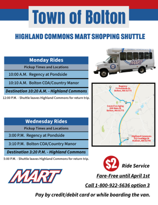 Highland Commons MART Shuttle Service for Bolton Residents